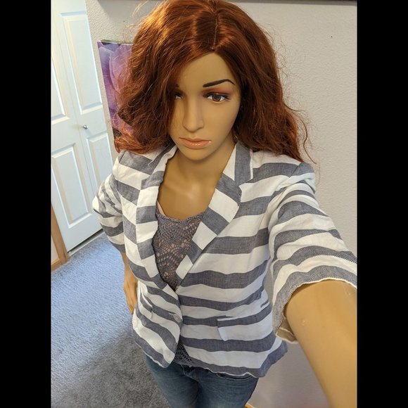 Banana Republic Gray/White Stripe Blazer Size 2 Petite - Picture 2 of 7